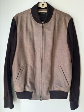 BLOOMINGDALES Wool Suede Brown Bomber Jacket- Small